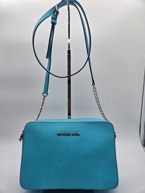 Michael Kors Jet Set Turquoise Saffiano Leather Chain Crossbody Bag